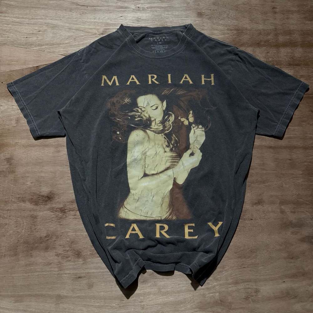Mariah Carey Graphic T Shirt S/M Faded Black Distressed Music Tee Grunge